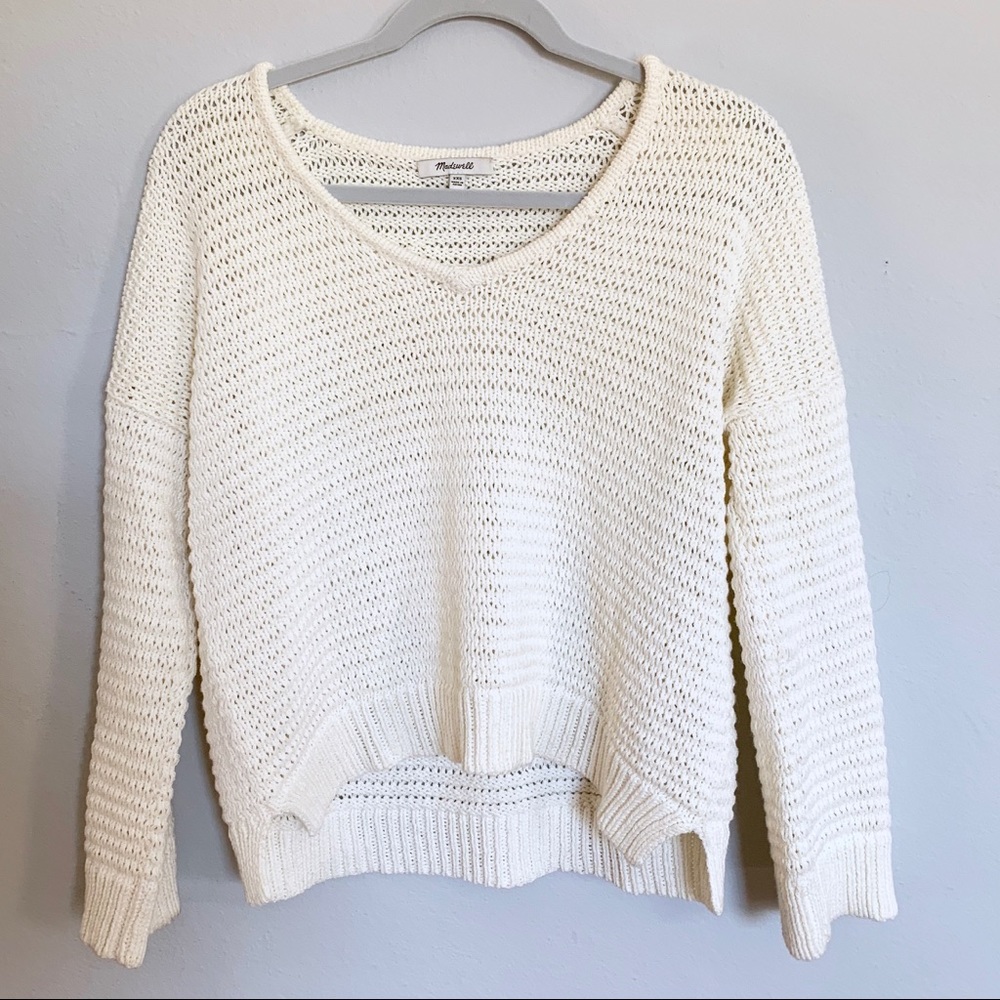 Madewell Chunky Cream Vneck Sweater